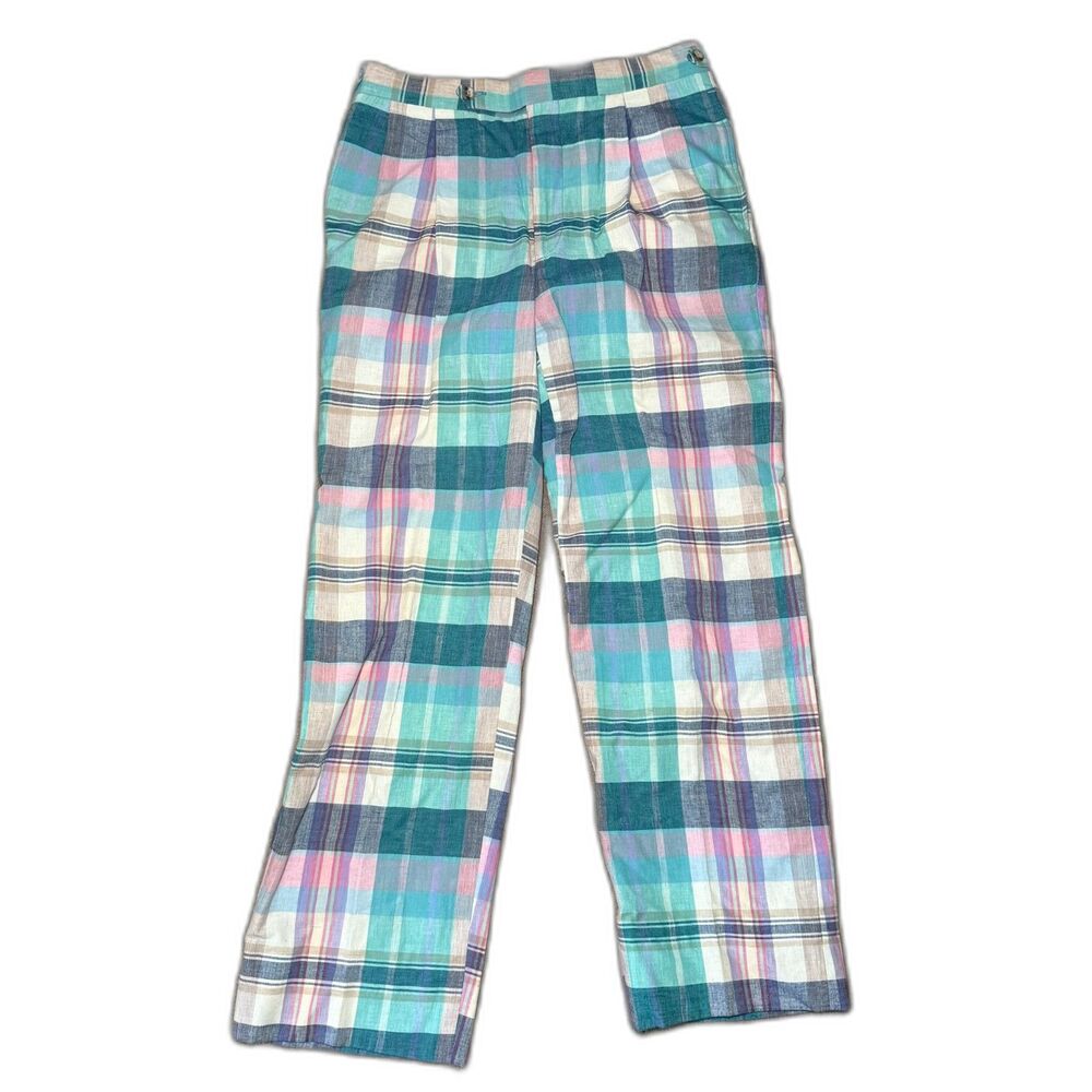 VINTAGE Berle Plaid Pleated Pants 31x30‎ Mens Adjustable Waist Country Club Golf